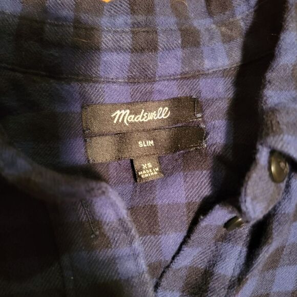Madewell Blue Plaid Flannel Slim Boyfriend Shirt size XS - Picture 7 of 9